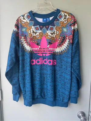 Adidas x Farm Rio - Borbomix Blue Sweatshirt with Pink Trefoil and Ornate Yoke thumbnail 8