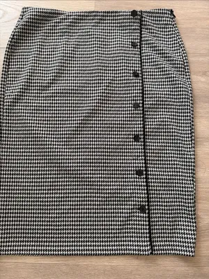 Lauren Ralph Lauren Black and White Houndstooth Pencil Skirt with Side Buttons thumbnail 1