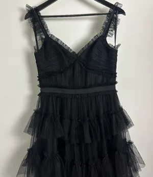 BETSY & ADAM Tiered Ruffle Tulle Gown in Black Size US 4 thumbnail 5