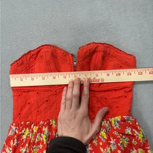 Xhilaration XS‎ Orange Multicolored Floral Mini Dress Strapless Zip Top Cotton thumbnail 9