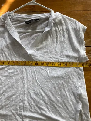 Tahari White Short-Sleeve Button Down Linen Collared V-neck Top Size L thumbnail 6