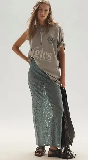 NWT Anthropologie Teal Lace Maxi Skirt Boho Size XS thumbnail 1