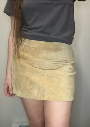 Y2K Mossimo Genuine Leather Mini Skirt Tan Size 12 thumbnail 1
