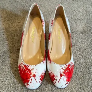 Reindee Lusion White Red Splatter Transparent Block Mid Heel RoundToe Size 5 NEW thumbnail 3