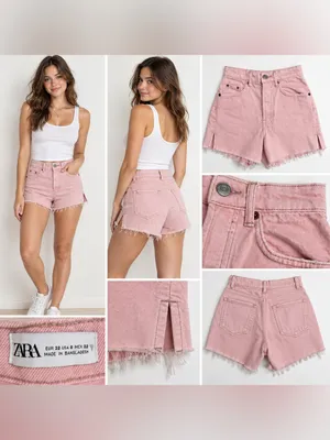 Zara Dusty Pink Frayed Denim Shorts size 0 thumbnail 2