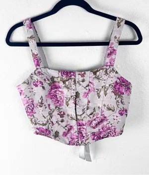 WINDSOR Easily Beloved Satin Lace-Up Floral Corset Top Size Small Boho Party thumbnail 1