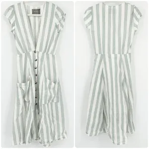 Reformation Womens Bayu‎ Linen Dress Size 2 Baltic Striped Button Front Pockets thumbnail 2