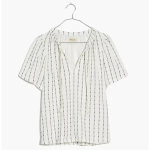 Madewell Shirt Womens 4X White Black Tie‎ Neck Short Sleeve Tunic Top NE476 thumbnail 2