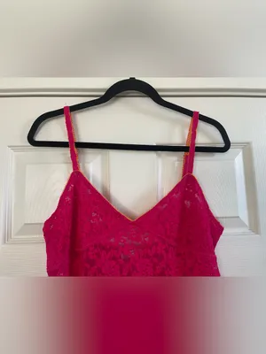 Women’s Intimately Free People Hot Pink Floral Lace Mini Slip Dress Size L thumbnail 7