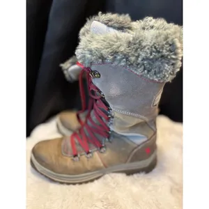 Santana Canada Weatherproof Winter Boots Grey Brown Faux Fur Trim Red Laces 40 thumbnail 8