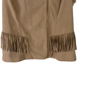 Chico's Women's‎ Size 1 Small Tan Fringe Western Boho Side Zip Vest thumbnail 3