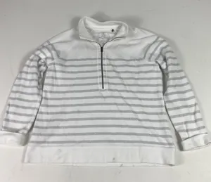 Tommy Bahama Sweater Womens Large White Stripe 1/4 Zip Mock Neck Knit‎ Pullover thumbnail 1