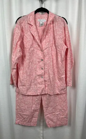 Crabtree&Evelyn Pink Floral Cotton&Bamboo Long Sleeve Pajama Set Sz.M thumbnail 1