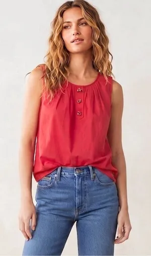 Talbots Blouse Top Sleeveless Womens Sz 6 Red Ladybug Buttons Pleated Bib Preppy thumbnail 1