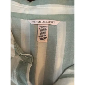 Victoria's Secret Plaid PJ Pajama Set Size Large Grey/White Drawstring Button up thumbnail 2