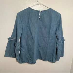 Gap‎ for Good Women's Size Small Chambray Top Ruffle Bell Sleeve Medium Indigo thumbnail 8