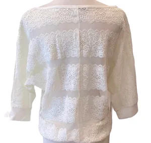 Forever 21 White Sheer Lace Top Elbow Sleeve S 4 6 90s Y2K Romantic Feminine thumbnail 5
