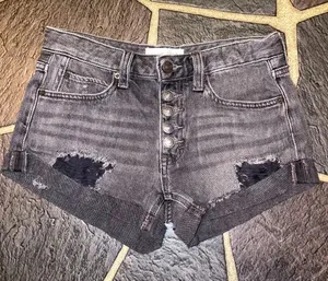 We The Free Free People Distressed Black Denim Shorts Button Fly Size 24 thumbnail 1