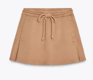 Zara NWT tan camel beige Casual Drawstring Mini Skirt thumbnail 1