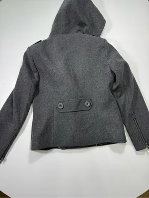 New York & Company Wool Blend Dark Gray Hooded Double-Breasted Pea Coat thumbnail 9