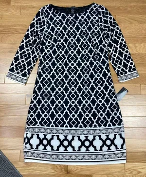 New INC International Concept Morrocan Window Shift Dress Womens Small Black $80 thumbnail 2