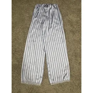 SKIMS Woven Shine Sleep Lace Pants Blue Pinstripe Satin Lounge Pajama Bottoms XS thumbnail 6