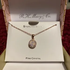R.H.Macy & Co Sterling silver rose gold tone with fine crystal pendant necklace thumbnail 3