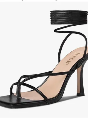 Insom Black Lace-Up Strappy Stiletto Sandals for Women NWT thumbnail 1