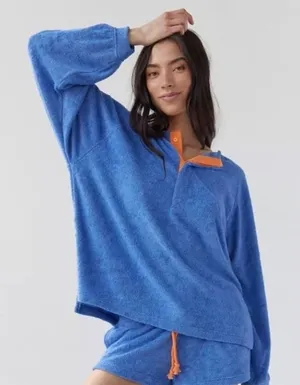 Urban Outfitters Sz L Purple Oversized Soft Terrycloth Popover Sweatshirt Swim Cover Up thumbnail 1