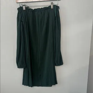 One Clothing Womens Dress Off Shoulder Pleated Long Sleeve Forest Green S thumbnail 4