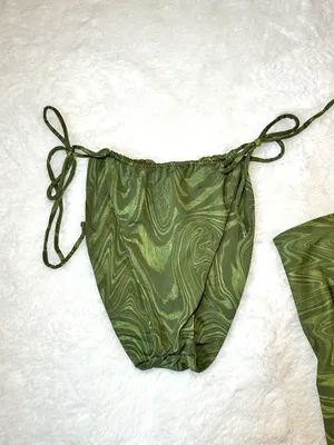 GOOD AMERICAN SET: Sarong & Tiny Ties Bikini Bottom • Pesto Swirl • Size Large 3 thumbnail 5