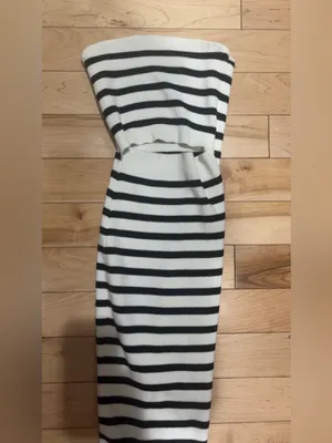 Lulu’S Trend-Worthy White Striped Ribbed Cutout Strapless Midi Dress thumbnail 5