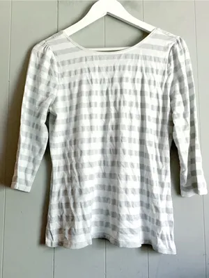 WHBM 3/4 Sleeve Silver Metallic Striped Ballet Neck Top M thumbnail 1