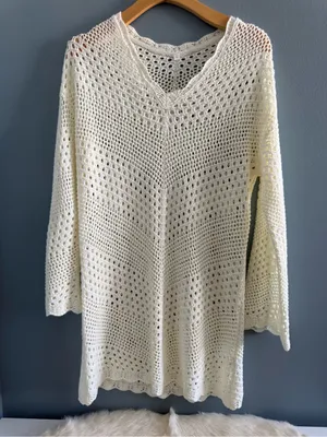 Anrabess Women’s Crochet Swimsuit Cream Cover Up thumbnail 1
