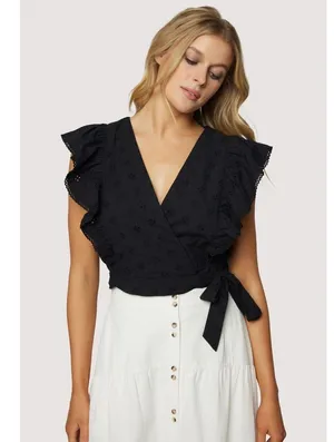 Lost + Wander Arula Black La Luna Eyelet Embroidered Ruffle Crop Top A 1X 14 thumbnail 1
