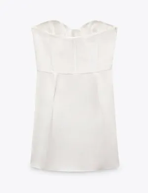 Zara dress white wedding corset bridal shower mini sleeveless satin lingerie effect thumbnail 9