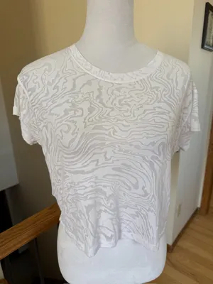 Lululemon All Yours Crop Tee in a white swirl sheer pattern thumbnail 2