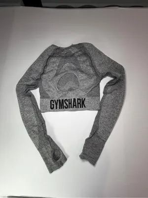 Gymshark Flex Long Sleeve Crop Top in charcoal gray marl, featuring thumbholes thumbnail 5