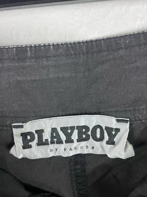 PLAYBOY BY PACSUN Black High Rise Tie Closure Detail Lightweight Shorts Small thumbnail 3