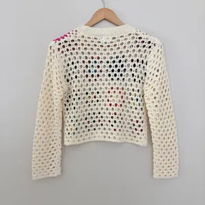 Luna Ivy Sweater Granny Square XS Cream Crochet Patchwork Boho Open Knit thumbnail 3