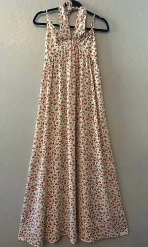 ⭐️Nasty Gal white, pink and red rose print maxi dress with halter size 2 thumbnail 1