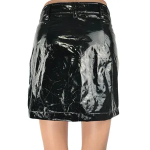 Blue Blush Women's Black Latex Faux Patent Leather Mini Pencil Skirt Size S thumbnail 3