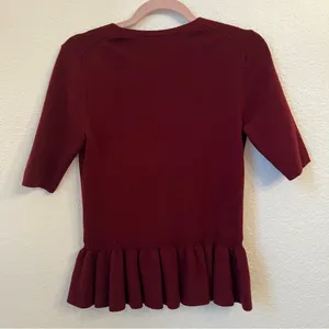 Ann Taylor Wool Blend‎ Short Sleeve Peplum Sweater Small Burgundy Maroon thumbnail 5