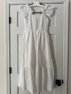 Made in Italy White Eyelet Ruffle Strap Bustier Cinched Line Dress 100% Cotton thumbnail 6