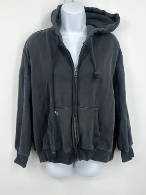 American Eagle Outfitters Dark Gray Floral Embroidered Zip Up Jacket Size XS thumbnail 1
