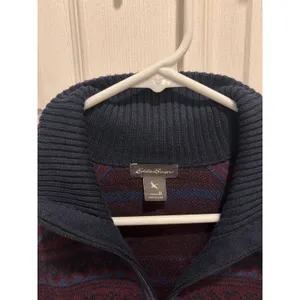Eddie Bauer Womens Burgundy Fair‎ Isle Quarter Zip Pullover Sweater Size M Cabin thumbnail 3