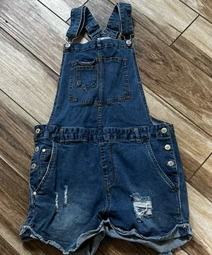 Love tree blue denim overall shorts thumbnail 1