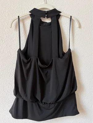 Boston Proper Halter Banded Bottom Mock Neck Knit Top Black Size Medium Goth thumbnail 2