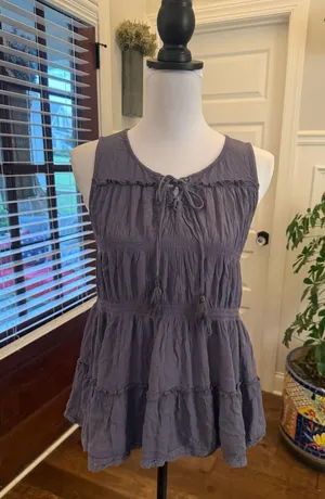 Knox Rose Dusty Blue Sleeveless Tiered Tank Top thumbnail 1