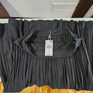 MANGO Checked Pleated Skirt - Charcoal Herringbone - Women's Size 8 - 57058271 thumbnail 7
